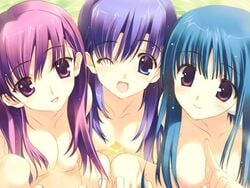 bath blue_hair game_cg himeyuri_ruri himeyuri_sango ilfa_(to_heart) medium_breasts mitsumi_misato nakamura_takeshi nude purple_hair to_heart_(series) to_heart_2 to_heart_2_xrated water