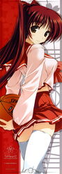 amazuyu_tatsuki basketball brown_eyes clothing high_resolution kousaka_tamaki long_hair long_image red_hair school_uniform serafuku skirt solo stick_poster stockings tall_image thighhighs to_heart_(series) to_heart_2 zettai_ryouiki