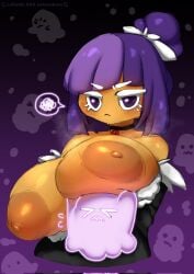 1girls 6ghosts big_breasts blackberry_cookie cookie_run cookie_run_kingdom cookie_run_ovenbreak devsisters ghost lefantis mad maid maid_uniform purple_eyes purple_hair