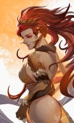 big_ass big_breasts deity demigoddess elden_ring female female_only fromsoftware genderswap_(mtf) helmet horned_helmet looking_at_viewer muscular nude pecs red_hair rule_63 scars solo starscourge_radahn stomach_tattoo stupid_tiaotiao yellow_eyes