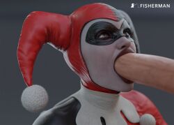 1boy 1girls 3d alternate_version_available batman:_arkham_knight batman_(series) big_penis blender blowjob blue_eyes clothed_female_nude_male dc dc_comics deepthroat fellatio female fisherman giving_head harley_quinn harley_quinn_(classic) harley_quinn_(injustice) huge_cock injustice_2 jester jester_cap jester_costume light-skinned_female light-skinned_male light_skin male mask masked masked_female nude nude_male smile watermark