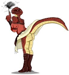 anus argonian boots feather_duster lusty_argonian_maid maid nelsonnoir no_panties pussy red_scales scalie skyrim tail the_elder_scrolls yellow_eyes