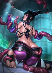 ass female juri_han street_fighter sunkeytail tentacle tentacle_grab toes