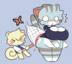 1boy 1girls animal_crossing big_breasts breasts busty butterfly cleavage clothed clothing cute duo female fur furry grey_fur larger_female lolly_(animal_crossing) male male/female marshal_(animal_crossing) nintendo no_sex non-nude o_o size_difference sleepysous smaller_male startled tagme tail