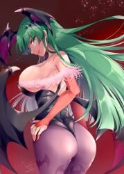 1girls artist_name ass bat_wings big_ass big_breasts breasts bubble_butt busty capcom clothing darkstalkers dat_ass demon_girl female female_only green_eyes green_hair head_wings highres hinata_momo large_breasts legs leotard long_hair looking_at_viewer looking_back morrigan_aensland open_mouth pantyhose seductive_smile sideboob smile solo succubus succubus_costume succubus_wings thick_thighs thighs voluptuous wings