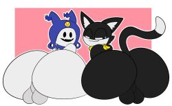 2boys anthro atlus backsack balls big_ass bubble_butt duo femboy huge_ass hyper_ass jack_frost_(megami_tensei) looking_at_viewer looking_back male male_only mechaclank megami_tensei morgana_(persona) persona shin_megami_tensei tagme