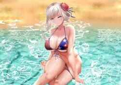 1girls absurd_res american_flag american_flag_bikini ass asymmetrical_hair bare_arms bare_legs bare_shoulders bare_thighs beach belly belly_button big_ass big_breasts bikini bikini_bottom bikini_pull bikini_top blonde_hair blue_eyes blush breasts cleavage fate/grand_order fate_(series) feet female female female_focus female_only front-tie_bikini front-tie_top full_body hair hair_ornament headwear hi_res horny_female huge_breasts large_breasts light_skin long_hair looking_at_viewer massive_breasts massive_thighs midriff miyamoto_musashi_(fate) miyamoto_musashi_(swimsuit_berserker) ocean outdoors piukute062 smile smiling smiling_at_viewer sole_female solo solo_female solo_focus star_bikini thick_thighs thighs undersized_clothes voluptuous water wet wet_body wet_skin white_hair wide_hips