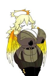 1girls angel angel_wings closed_eyes clothed curvy female funamusea halo igls_unth large_breasts long_hair solo solo_female solo_focus the_suns_curse white_skin wings