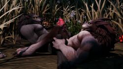 3d_(artwork) anthro blizzard_entertainment bodily_fluids canid digital_media_(artwork) duo forest forgon frottage genital_fluids handjob hi_res male male/male mammal penile perromalo plant precum sex ta'lesy tree video_games warcraft were werecanid worgen world_of_warcraft