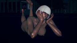 1girls 3d ass barefoot breasts completely_nude dark-skinned_female dark_skin devil_may_cry devil_may_cry_4 effineffer exhibitionism female female_only gloria_(devil_may_cry) lying nipples nude public pussy solo trish_(devil_may_cry)