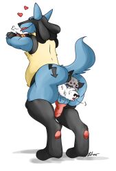 2boys anal_vore anthro anus ass blue_fur canine furry gay heart lucario male male_only nelsonnoir original_character penis pokemon pokemon_(species) pokemon_dppt tail vore white_fur yaoi