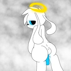 ass back balls blue_penis canine cock dog_ears furry glowing_eyes glowing_penis halo lykof no_tail penis puppy simple_background standing white_fur