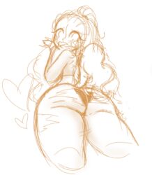 anthro ass canine crop_top embarrassed exposed_panties fluffy_tail heart long_hair long_sleeves looking_back ohthesunnyside panties ripped_clothing ripped_pants sketch thighs tight_clothing tight_pants wardrobe_malfunction white_background yorkie_(ohthesunnyside) yorkshire_terrier