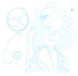 breasts cloud cloud_9_(ohthesunnyside) cloud_humanoid covered_eye crossed_arms curly_hair disembodied_head floating_head gem glasses hourglass_figure leotard long_hair obscured_eye ohthesunnyside sketch sweater thighs white_background wide_hips xitout