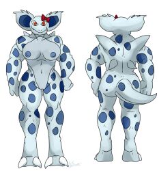 anthro anthrofied bow female large_breasts nelsonnoir nidorina pokemon pokemon_rgby pussy red_eyes scalie solo tail