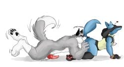 2boys anthro blue_fur bracelet closed_eyes furry gay grey_fur lucario male male_only nelsonnoir original_character pawpads penis pokemon pokemon_(species) pokemon_dppt rimming rimming_male tail white_fur yaoi