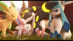 3d_(artwork) anal digital_media_(artwork) eeveelution female feral glaceon group hi_res kittykorpse leafeon male male/female nintendo pokemon pokemon_(species) source_filmmaker sylveon umbreon video_games