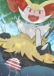 animal_genitalia animal_penis anthro anthro_on_anthro anthro_penetrated anthro_penetrating anthro_penetrating_anthro balls bodily_fluids braixen canid canine canine_penis censored cum cum_in_pussy cum_inside duo erection fangs female female_penetrated genital_fluids genitals hi_res knot leaking_cum lucario male male/female male_penetrating male_penetrating_female mammal nintendo penetration penile penile_penetration penis penis_in_pussy pokemon pokemon_(species) rumine shaded sweat vaginal_penetration video_games