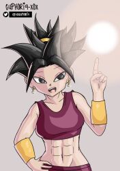 athletic athletic_female dragon_ball dragon_ball_super dragon_ball_z energy energy_ball euphoria-xox female female_focus female_only female_saiyan hand_on_hip kefla sports_bra sportswear toned universe_6 universe_6/universe_7 universe_6_girls