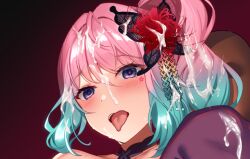 big_breasts blue_hair cum cum_on_face cute facial indie_virtual_youtuber looking_at_viewer pink_hair purple_eyes reiyuguigui semen tongue_out virtual_youtuber vtuber