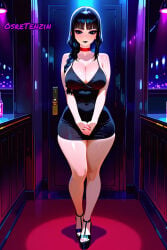 ai_generated anime ashamed big_breasts black_dress black_hair bleach dreads dress girl heels hips legs makeup nemu_kurotsuchi nightclub osretenzin