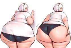 1girls 2020 ass bbw female female_focus gigantic_ass hips huge_ass huge_thighs jaykuma looking_at_viewer looking_back nier nier:_automata nier_(series) obese plump plump_ass short_hair simple_background solo solo_female solo_focus ssbbw thick_ass thick_thighs thighs underwear white_background white_hair wide_hips yorha_2b