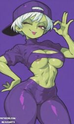 ai_generated camel_toe cheelai cheelai_(dragon_ball_super) dark_areola dragon dragon_ball_super dragon_ball_super_broly lewd medium_breasts nipple_outline pussy_peek ruigenart sfw_version thick_thighs tomboy underboob wide_hips