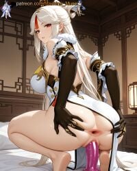 1girl 1girls adult adult_female ai_generated anus bare_shoulders bed bedroom big_breasts big_dildo boobs breasts bust busty busty_female busty_girl chinese chinese_clothes chinese_female clothes clothing detached_sleeves dildo dildo_in_pussy dildo_insertion dildo_penetration dildo_riding dress elbow_gloves eye_contact female genshin_impact girl gloves grey_hair hair_ornament hair_pin hoyoverse indoor indoors insertion large_breasts liyue_girls looking_at_viewer machine_muse mature mature_body mature_female mihoyo ningguang_(genshin_impact) object_insertion on_bed pelvic_curtain platinum_blonde_hair pussy red_hair riding_dildo room sex_toy sex_toy_in_pussy sex_toy_insertion sex_toy_penetration sexy sexy_body sleeveless sleeves solo squatting streaked_hair tits uncensored vagina watermark white_hair