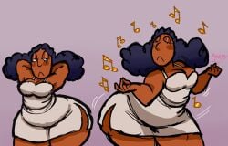 afro afro_hair ass_visible_from_the_front brown_blush brown_skinned_female dancing doofsickle fat_ass frowning glad_gladys listening_to_music short_skirt snapping_fingers split_dress the_electric_company tired_eyes venus_body voluptuous_female