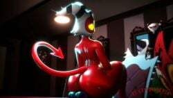 ass_cheeks ass_crack baphomet_(artist) big_booty big_butt booty butt_cheeks butt_crack completely_naked completely_naked_male completely_nude completely_nude_male dildo fat_ass helluva_boss moxxie_(helluva_boss) nudity on_table riding_dildo solo solo_focus solo_male tagme video