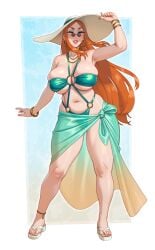 1girls 2d anne_(rizdraws) big_breasts big_thighs bikini breasts busty curvaceous curvaceous_female curvy curvy_female female female_only hat huge_breasts huge_thighs light-skinned_female light_skin mature_female milf orange_hair original original_character rizdraws solo solo_female tagme thick_hips thick_legs thick_thighs thighs voluptuous voluptuous_female white_background wide_hips