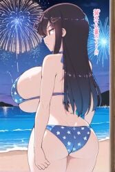 ai_generated beach bikini black_hair female female_only huge_breasts long_hair nozomi_(akitokage01) schoolgirl tsundere