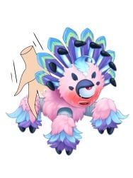 female fingering flushed human_on_anthro monster my_singing_monsters pink_eyes pink_fur sweat tears tiawa