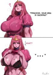 1girls 2026 2d adventure_time big_breasts body_writing bra_strap_is_showing_(meme) breasts cleavage cucked_by_lesbian english_text female female_focus female_only huge_breasts humanoid kalennoir large_breasts netorare ntr princess princess_bubblegum solo tagme text wide_hips