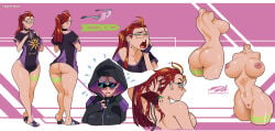 1girls ass augmentation augmented_body big_breasts bottomless bottomless_female breasts bubble_ass bubble_butt butt character_sheet clothed_and_nude_version cyberpunk darkereve earrings female female_focus female_only glasses hourglass_figure hourglass_figured_female light-skinned_female light_skin long_braid long_hair model_sheet nerd nerdy nerdy_female nipples nude nude_female orange_eyes pale-skinned_female pale_skin ponytail pubic_hair pussy red_hair solo solo_female solo_focus t-shirt t-shirt_only trimmed_pubic_hair