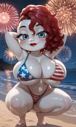 1female 1girls 4th_of_july ai_generated american_flag_bikini armpits arms_behind_head beach bedroom_eyes belly_button big_breasts bikini blue_eyes blush breasts buzz_cut curly_hair female female_focus female_only fireworks freckles freckles_on_breasts freckles_on_face huge_breasts independence_day looking_at_viewer navel night night_sky ocean pixai poppy_(poppy_playtime) poppy_playtime poppy_playtime_(chapter_5) red_hair red_lipstick sand sea seductive seductive_eyes seductive_look seductive_pose seductive_smile shortstack smile smiling smiling_at_viewer solo solo_female solo_focus squatting sweat sweatdrop sweating sweaty sweaty_body sweaty_breasts thick thick_thighs thighs urikoito white_skin