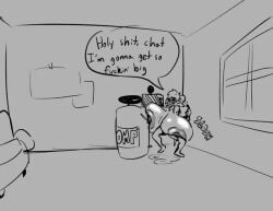2d_(artwork) apartment black_and_white breast_expansion breasts_bigger_than_head breasts_bigger_than_torso breasts_in_lap dialogue elf_ears gaming_chair hose huge_breasts leaking_milk overflowing_breasts ponytails short_hair sketch sloshing_breasts streamer streaming tank thegreenthief tits_out valve_(mechanical) visible_areolae visible_nipples wardrobe_malfunction