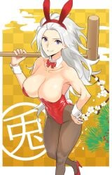 1girl big_breasts bowtie bunny_ears bunnysuit hammer high_heels leotard marian_kelly river_city_girls solo solo_female