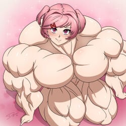 1girls alternate_version_available dagwam doki_doki_literature_club female hair hair_ornament hyper_muscles looking_at_viewer muscle_fetish muscles muscular muscular_arms muscular_female muscular_thighs naked naked_female natsuki_(doki_doki_literature_club) nipples pink_eyes pink_hair smile thighs