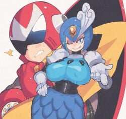1girls android big_breasts breasts cleavage female helmet inkerton-kun inkuusan long_gloves looking_at_viewer mega_man mega_man_(classic) merfolk mermaid mole mole_on_breast proto_man robot splash_woman wide_hips