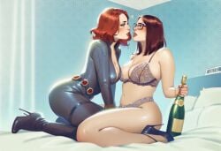 2girls ai_generated avengers big_ass big_breasts black_widow_(marvel) breasts chest curvaceous curvy curvy_figure darcy_lewis digital_media_(artwork) female hips hourglass_figure huge_ass huge_breasts large_ass large_breasts legs light-skinned_female light_skin marvel marvel_cinematic_universe marvel_comics mature mature_female natasha_romanoff phophopho red_hair s.h.i.e.l.d. scarlet_witch_(series) slim_waist thick thick_hips thick_legs thick_thighs thighs thor_(series) voluptuous waist wandavision wide_hips