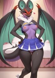 ai_generated cheerleader_uniform noivern pokemon_(species) presenting presenting_ass presenting_hindquarters presenting_pussy romantic romantic_ambiance seductive seductive_look seductive_smile
