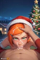 1boy 1boy1girl 1girls ai_generated artist_name ben_10 ben_10_(classic) blowjob_while_penetrated blush cartoon_network christmas christmas_tree cum cum_in_mouth cum_on_hair earrings elbow_gloves facial fellatio female freckles fur-trimmed_headwear fur_trim gloves green_eyes gwen_tennyson gwen_tennyson_(classic) hair_ornament hairclip hand_on_another's_head hat hetero hi_res house irrumatio jewelry looking_at_viewer navel night nude oral orange_hair outdoors patreon_username penis piercing pine_tree pov red_sleeves rule34lab santa_costume santa_hat short_hair sky solo_focus stud_earrings tree uncensored warner_brothers younger_female