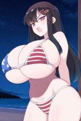 ai_generated beach bikini black_hair female female_only huge_breasts long_hair nozomi_(akitokage01) schoolgirl tsundere
