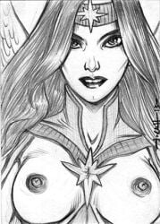 1girls 2013 big_breasts breasts dawnstar dc_comics female headband legion_of_superheroes native_american native_american_female nipples solo tcatt traditional_media_(artwork)