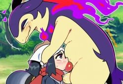 1boy 1girls ai_assisted ai_generated akari_(pokemon) deepthroat dlewdedai fellatio hisuian_form hisuian_typhlosion pokemon pokemon_(species) pokemon_legends:_arceus