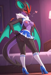 ai_generated cheerleader_uniform noivern pokemon_(species) presenting presenting_ass presenting_hindquarters presenting_pussy romantic romantic_ambiance seductive seductive_look seductive_smile