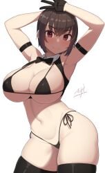 1girls 2022 artist_signature bikini black_bikini breasts brown_eyes brown_hair cleavage female female_only hips huge_breasts original original_character samegami short_hair slim_waist thick_thighs thighs wide_hips