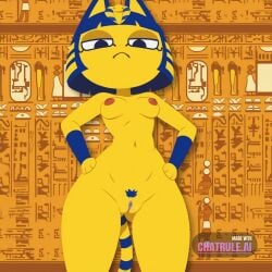 1girl ai_assisted ai_generated animal_crossing ankha_(animal_crossing) black_eyes blunt_bangs bob_cut british cat_girl cat_tail cleft_of_venus cute_face dark_green_hair dork dress dynamic_angle dynamic_pose egyptian female green_pubic_hair hair_ornament half_closed_eyes hands_on_hip inverted_nipples legs_spread moles naked narrow_hips narrow_waist nerd nude petite red_nipples short_hair small small_nose smirk snake_hair_ornament solo standing striped_tail teen thigh_gap thin_thighs trimmed_pubic_hair white_dress yellow_skin