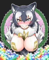 1girls big_breasts blush breasts female female_only grey_wolf_(kemono_friends) heterochromia kemono_friends ocha_no_degarashi pasties solo